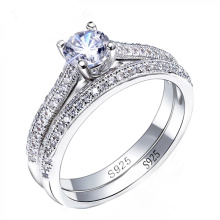 925 anillos de compromiso de plata CZ diamante conjunto